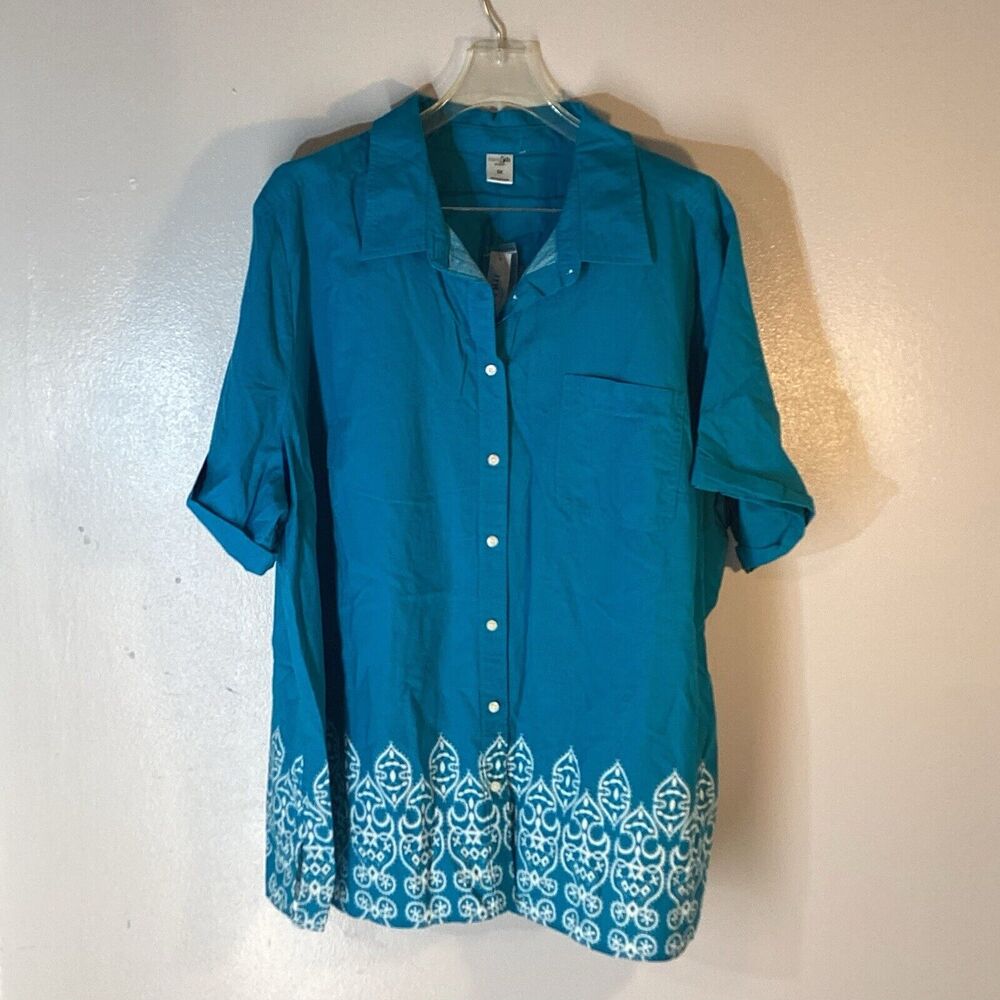 East‎ 5th Blue pattern short sleeve button up shirt 3XL cotton rayon NWT